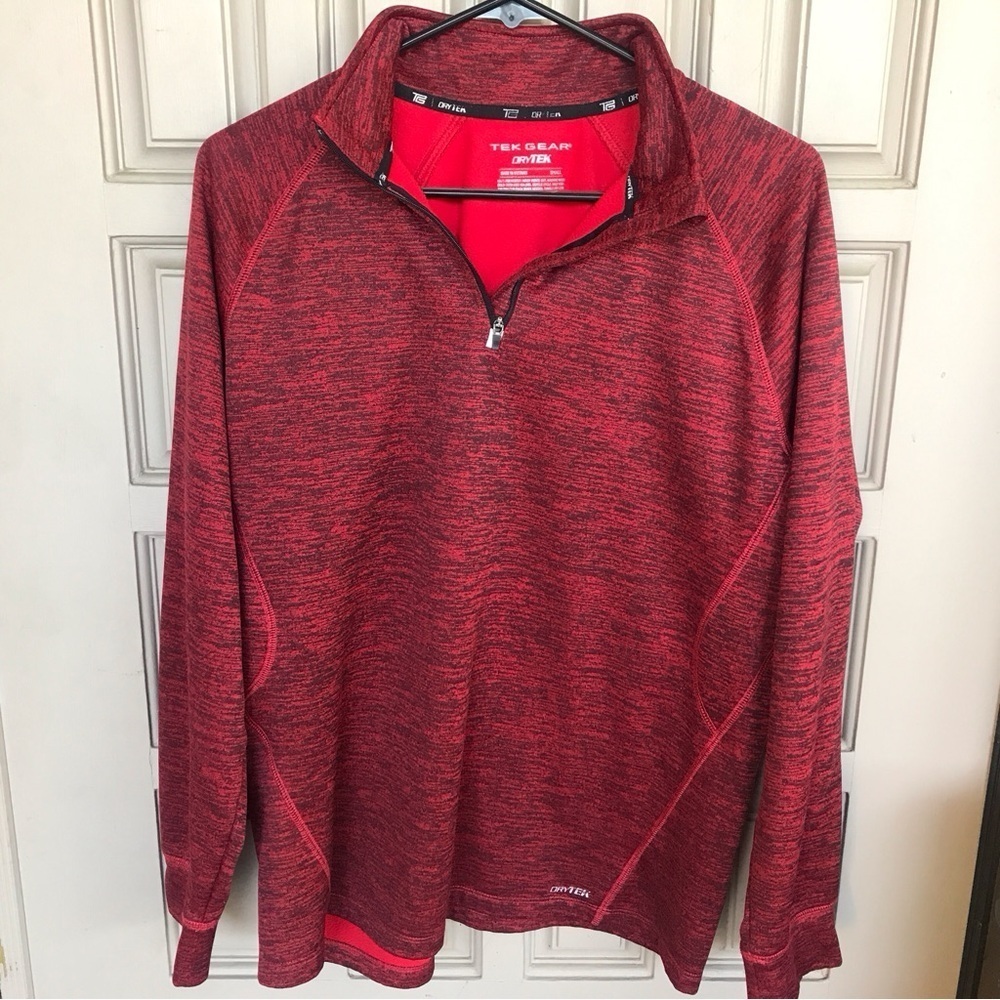 Tek Gear Dri Tek Athletic Shirt SzS 1/2 Zip Red Long Sleeves